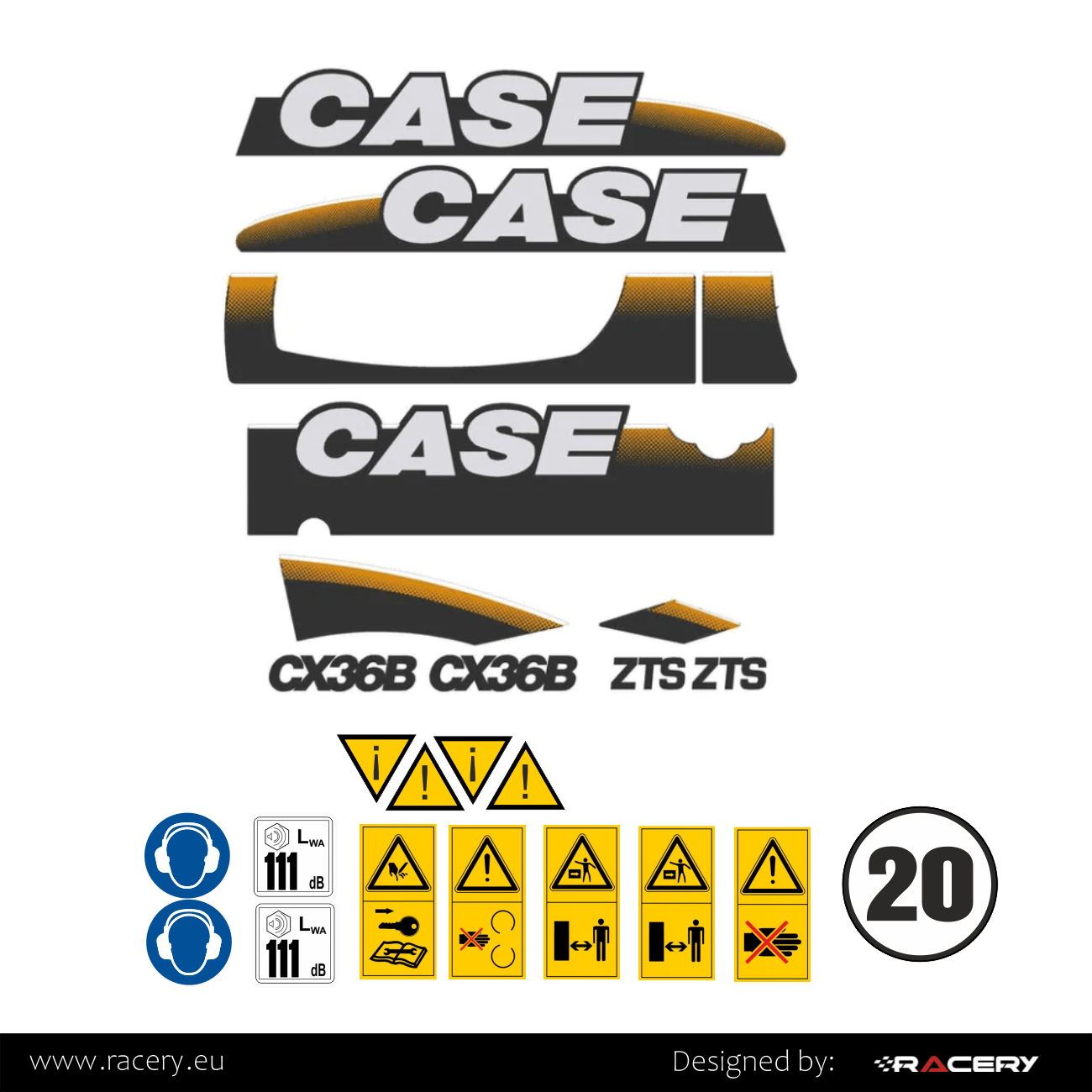 Naklejki na CASE CX36B ZTS zestaw naklejek