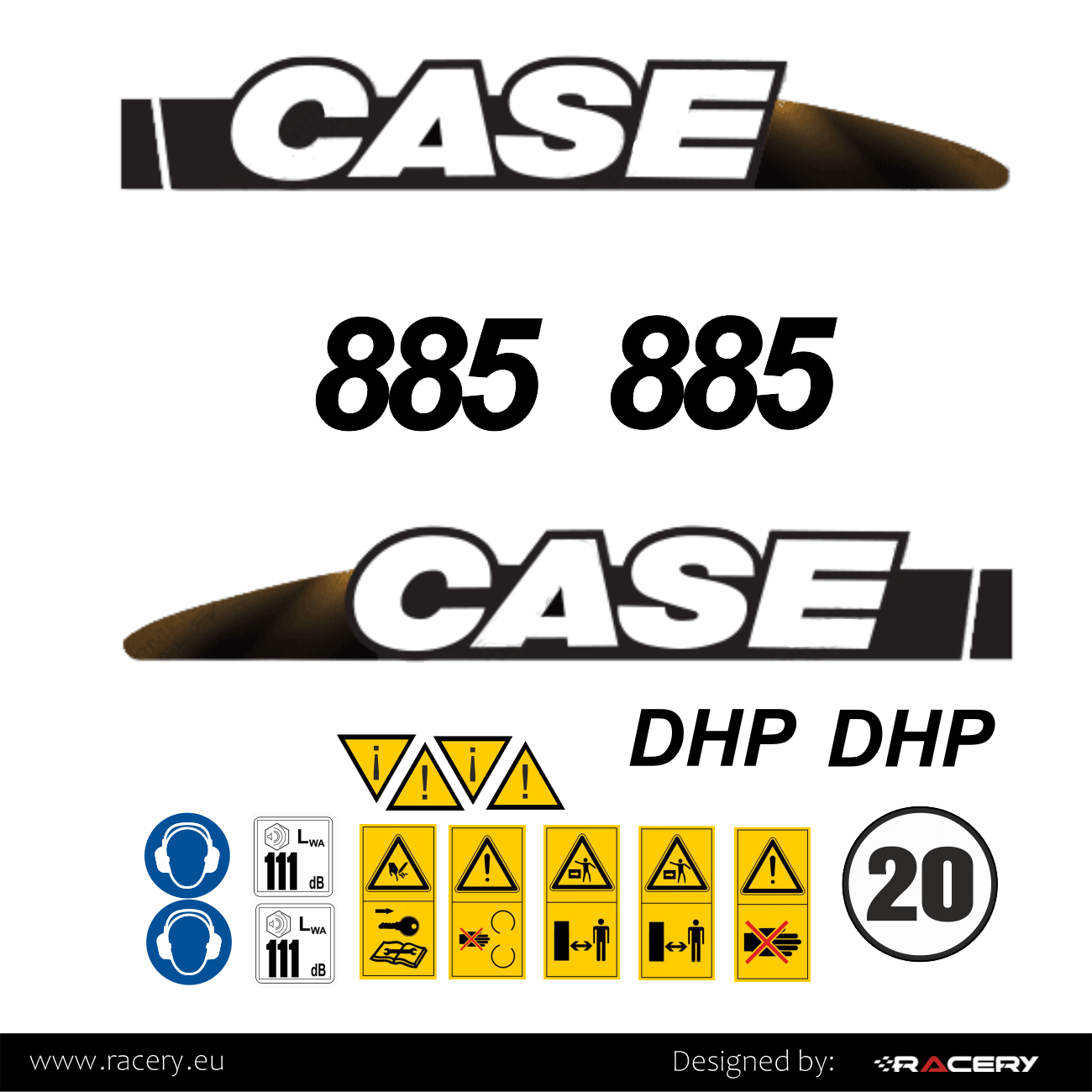 Naklejki na koparkę CASE 885 zestaw naklejek DHP