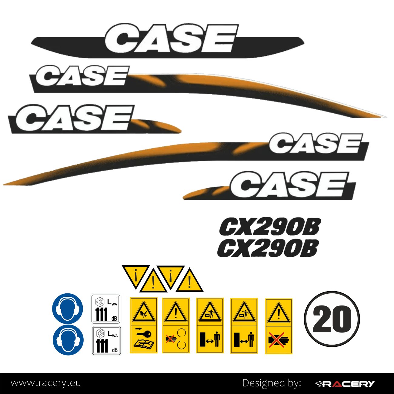 Naklejki na koparkę CASE CX290B zestaw naklejek