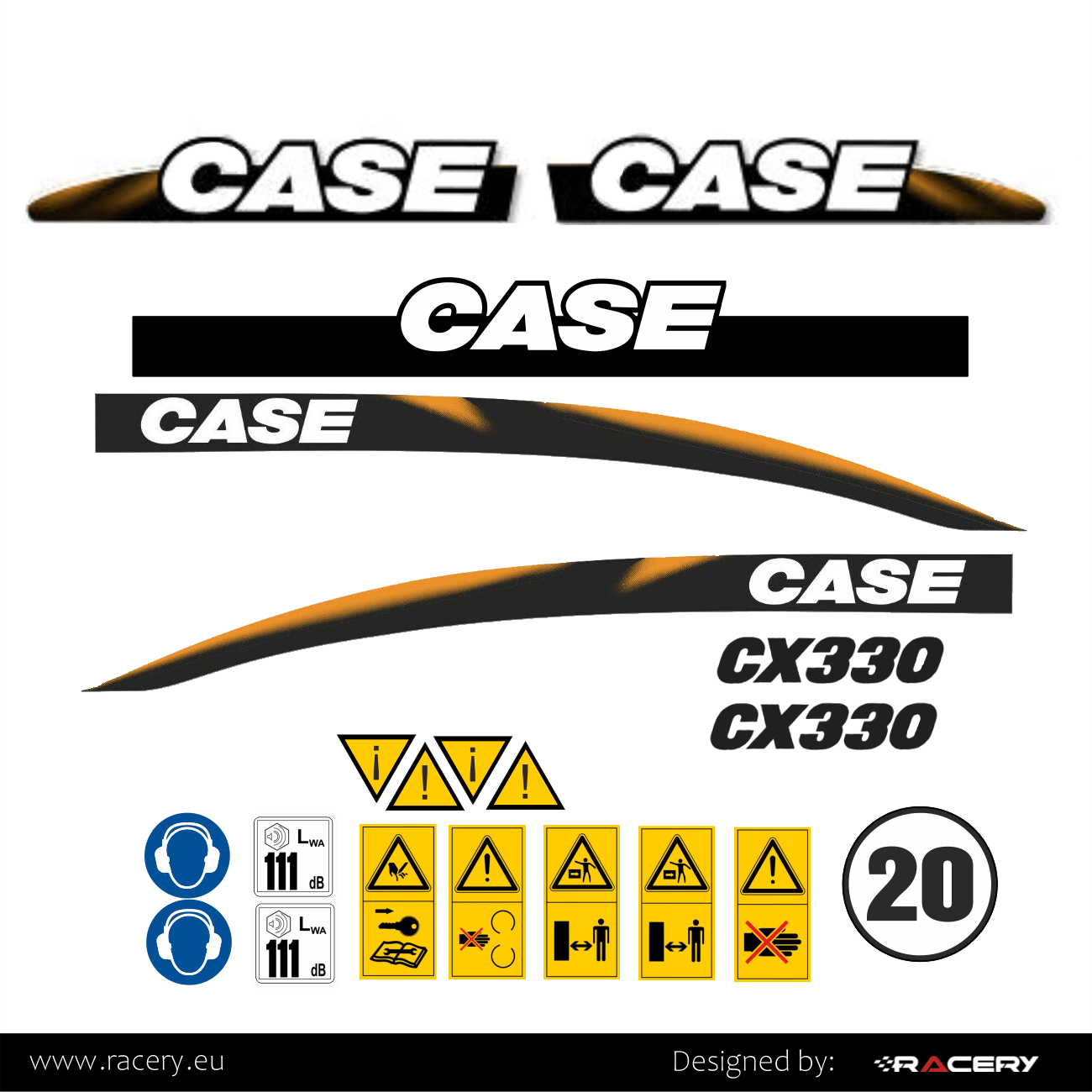 Naklejki na koparkę CASE CX330 zestaw naklejek