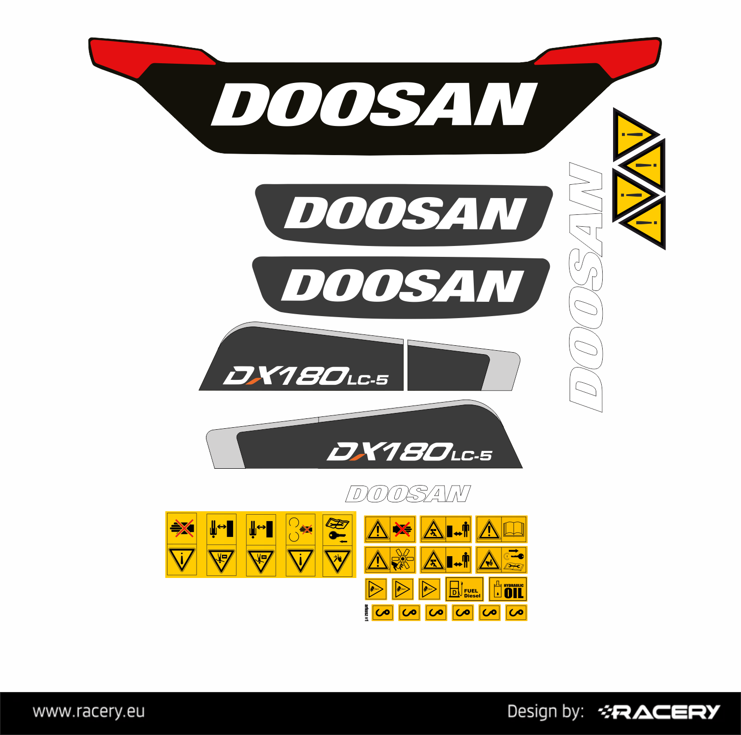 Naklejki na koparkę Doosan DX180 LC 5 DX180LC-5 wersja HT