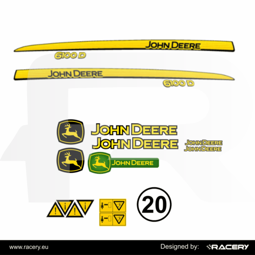 Naklejki na traktor John Deere 6100 D zestaw odporny model 6100D