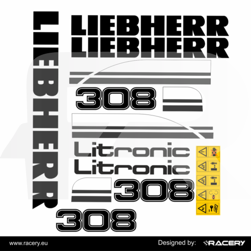 Naklejki na koparkę Liebherr A 308 R308 odporne, zestaw naklejek