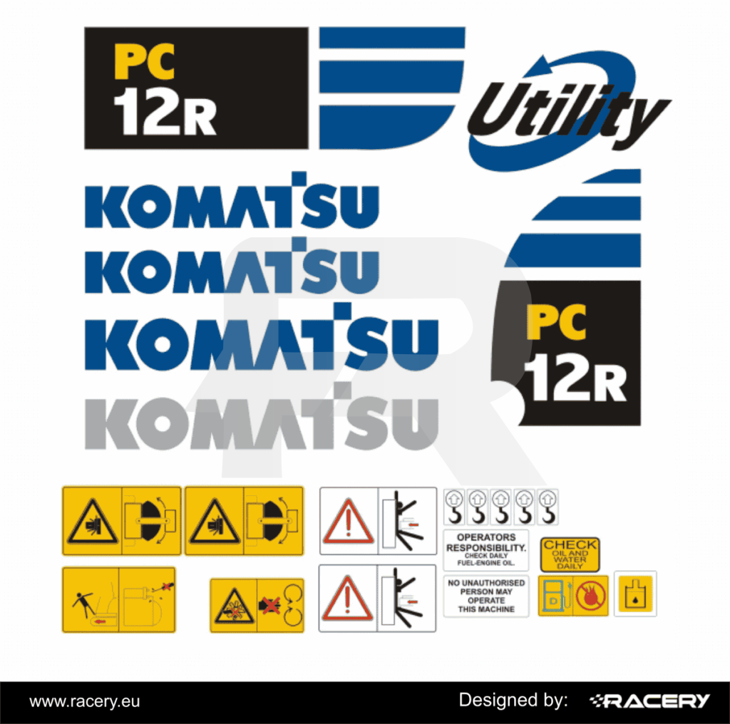 Komatsu PC12R stickers, PC 12 R model, fitted - RACERY.EU