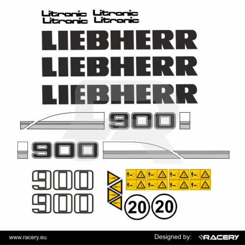 Naklejki na koparkę Liebherr A900C A 900 C. Zestaw trwałych naklejek