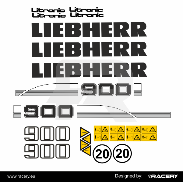 Naklejki na koparkę Liebherr A900C A 900 C. Zestaw trwałych naklejek