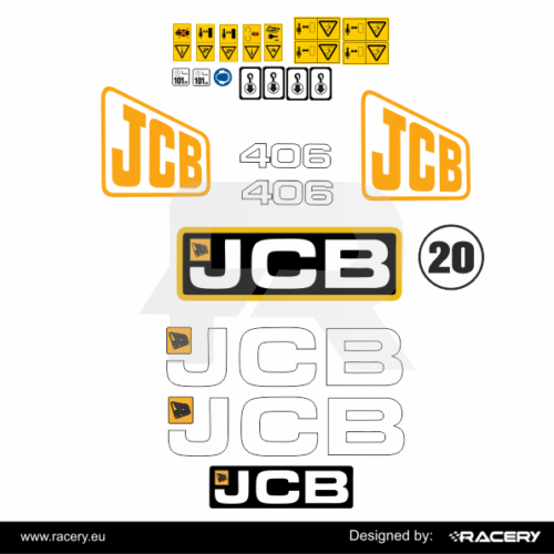 Zestaw naklejek na JCB 406 odporne, naklejki na ładowarkę