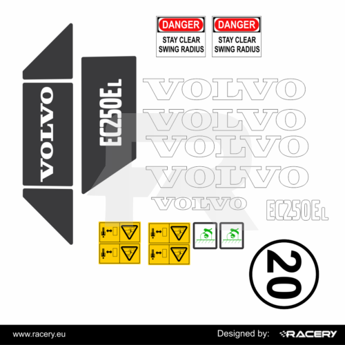 Naklejki na koparkę Volvo EC 250E L model EC250EL