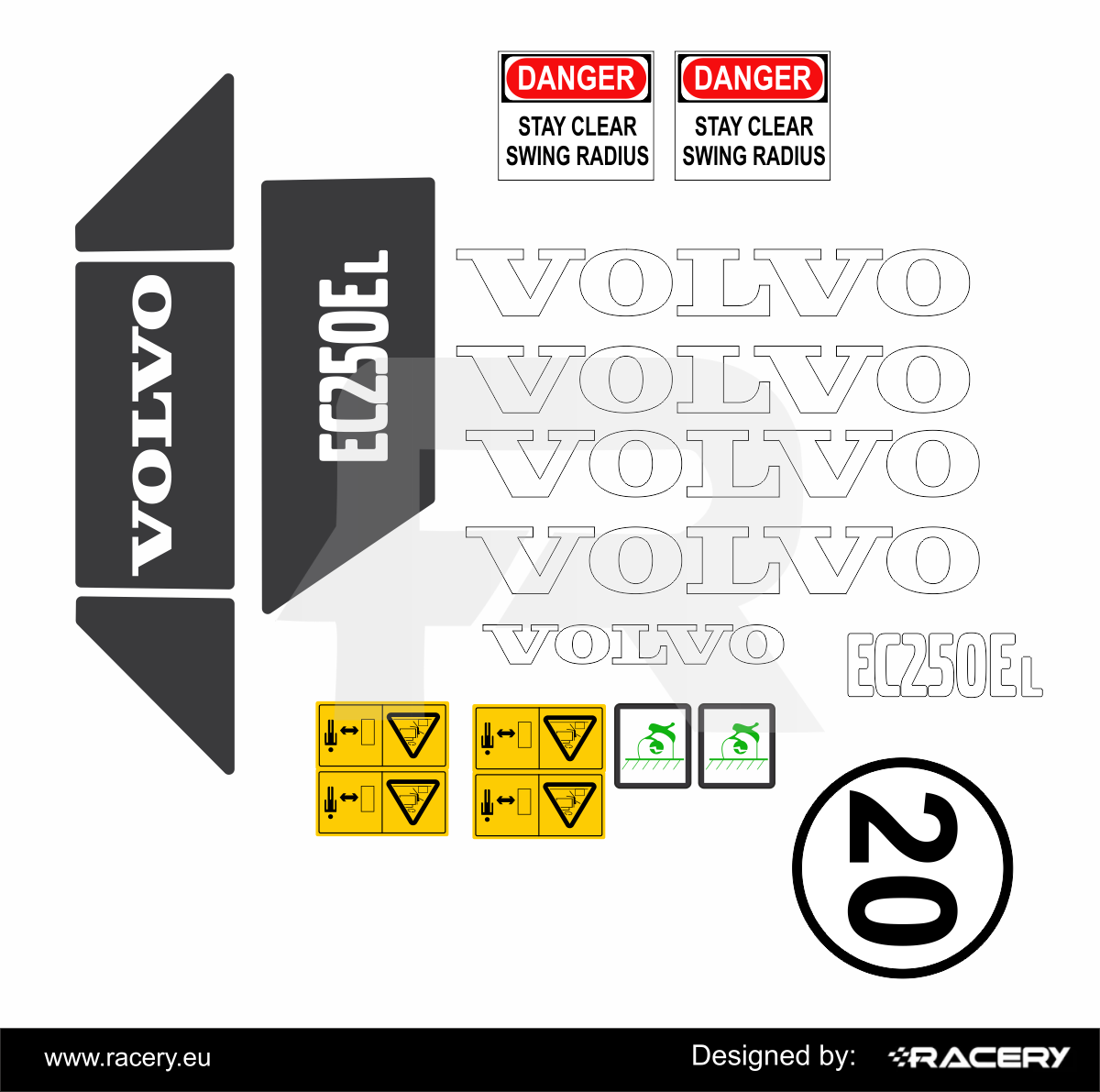 Naklejki na koparkę Volvo EC 250E L model EC250EL