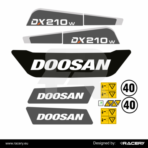 Naklejki na Doosan DX210W-7, zestaw naklejek na koparkę DX 210 W-7