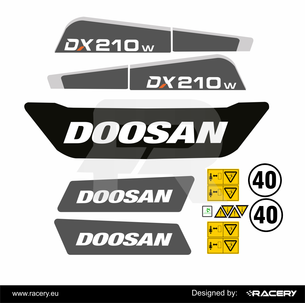 Naklejki na Doosan DX210W-7, zestaw naklejek na koparkę DX 210 W-7